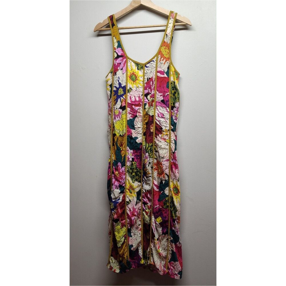 THML Midi Dress Women S Pink Floral Sleeveless Romantic Retro Dopamine Casual